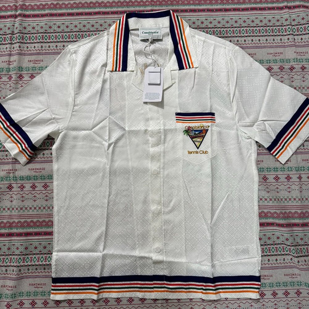 Casablanca Knitted Collar Short Sleeve Shirt White